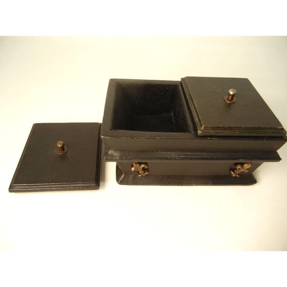 Leather Desk set, Black desk set, vintage India Made, 4 pc. with lids - Picture 7 of 10